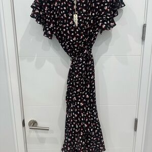 NWT Max Studio Floral Black Wrap Maxi Dress